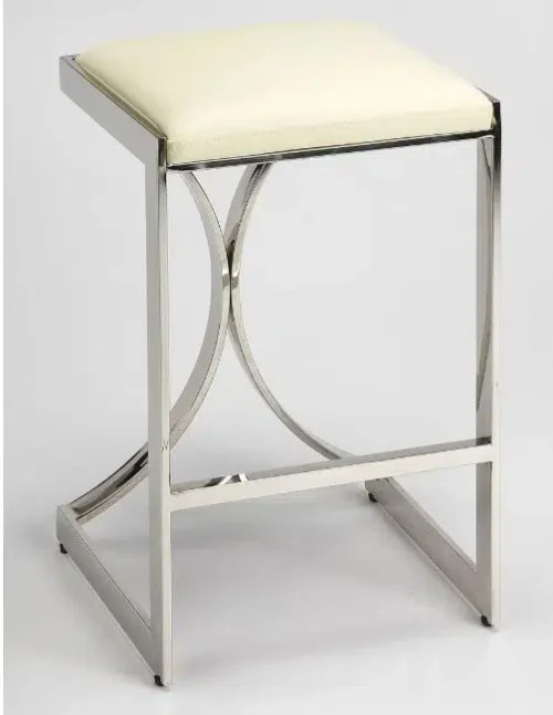 Silver Metal Cream Faux Leather Counter Bar Stool