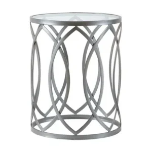 Silver Metal Eyelet Glass Top Accent End Table