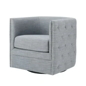 Slate Grey Button Tufted Square Swivel Chair