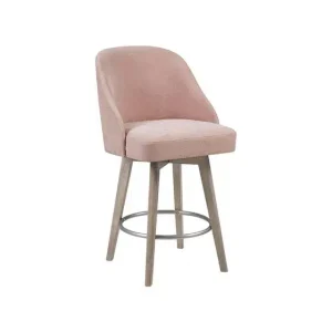 Sofa Pink Fabric Barrel Style Light Wood Swivel Stool