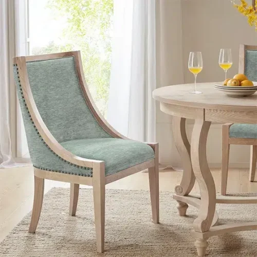 Soft Green Light Wood Sloped Sides Accent Dining Chairs Set of 2