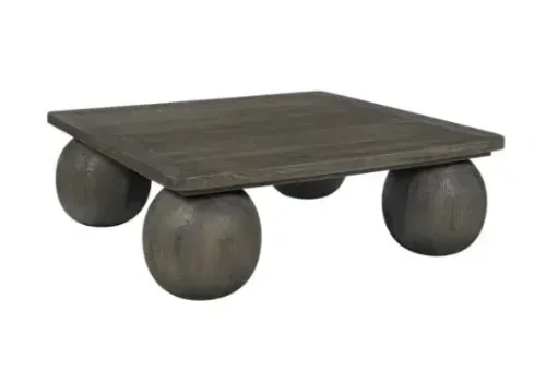Solid Pine Dark Finish Round Legs Square Top Coffee Table
