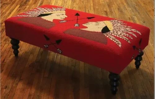 Southwestern Indian Scout Ottoman Bench Hand Hooked Rug
