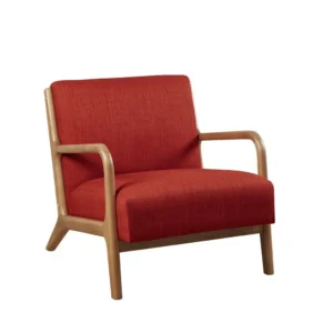 Spice Red Fabric & Elm Wood Finish Lounge Chair