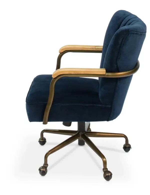 Blue Velvet Swivel Office Chair on Casters