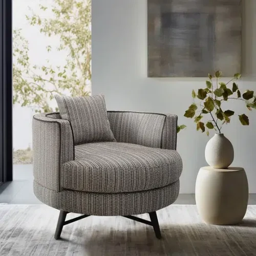 Striped Fabric Circular Swivel Accent Chair