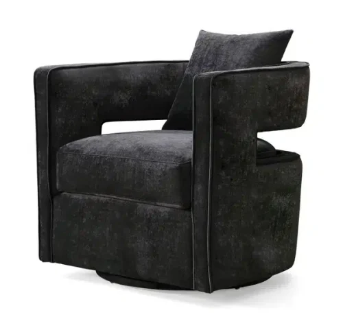 Stylish Black Velvet Swivel Chair