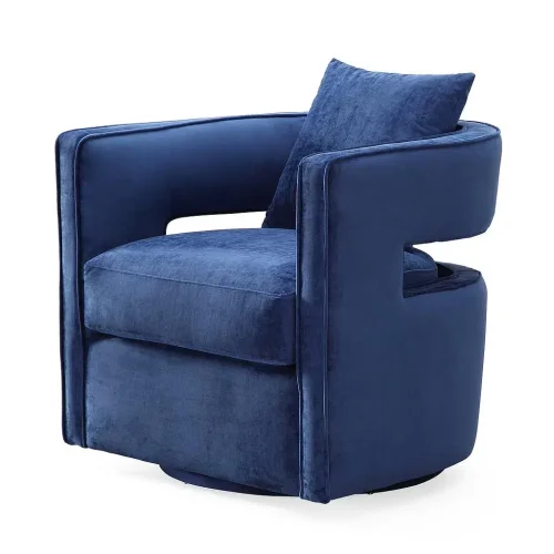 Stylish Blue Velvet Swivel Chair
