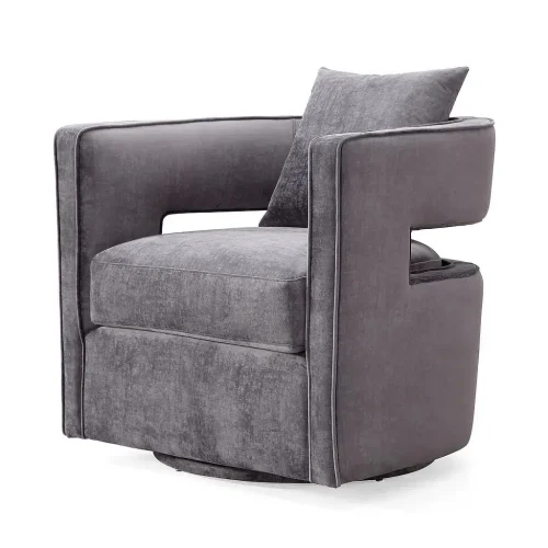 Stylish Grey Velvet Swivel Chair