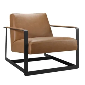 Tan Brown Faux Leather Square Frame Arm Chair
