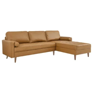 Tan Leather Tufted Sectional Sofa