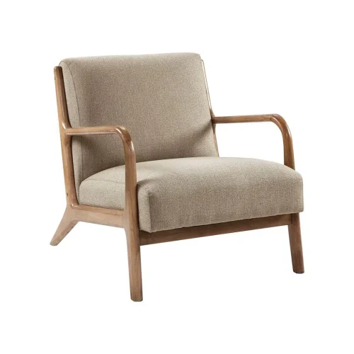Tan Taupe Fabric & Elm Wood Finish Lounge Chair