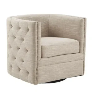 Taupe Beige Grey Button Tufted Square Swivel Chair