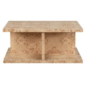 Toasted Burl Wood Geometric Rectangle Coffee Table with Shelves
