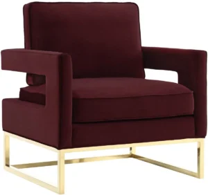 Modern Rich Maroon Velvet Gold Legs Lounge Chair