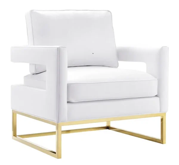 Modern Sophisticated White Leather Gold Legs Lounge Chair