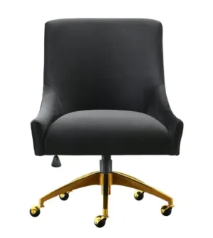 Black Velvet Swivel Office Desk Chair Gold Base Wheels