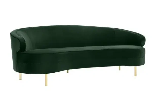 Deep Green Velvet Curved Silhouette Sofa Gold Legs