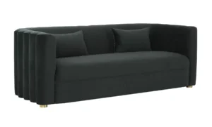 Black Velvet Rounded Scalloped Tufted Back Glam Sofa