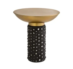 Antique Brass Top Black Glass Base Accent Side Table