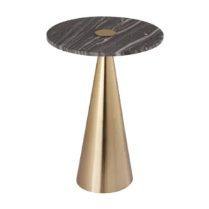 Gold Cone Base Darker Marble Top Accent Side Table
