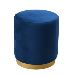 Blue Round Velvet Ottoman Footstool Gold Metal Base