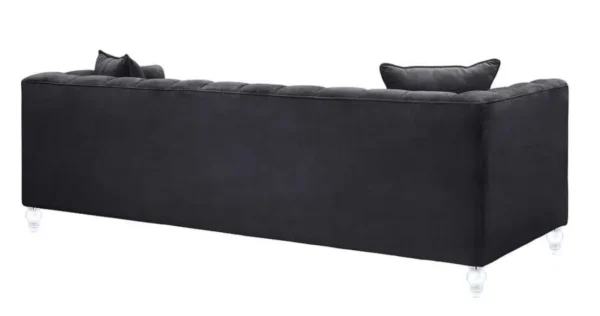 Deep Grey Velvet Button Tufted Sofa Acrylic Legs