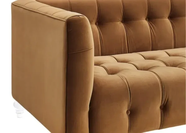 Caramel Velvet Button Tufted Sofa Acrylic Legs