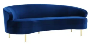 Blue Velvet Curved Silhouette Sofa Gold Legs