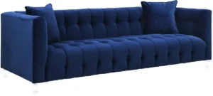 Blue Velvet Button Tufted Sofa Acrylic Legs