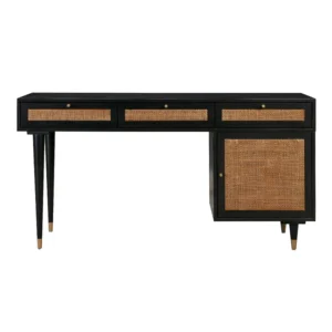 Black Desk with Natural Rattan Cane Accents