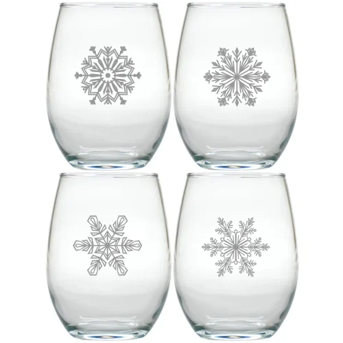 Unique Snowflake Stemless Wine Glasses Set of 4