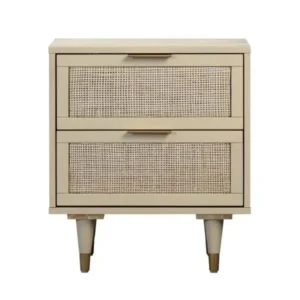 Vanilla Buttermilk Wood Rattan Cane Accent Table Night Stand