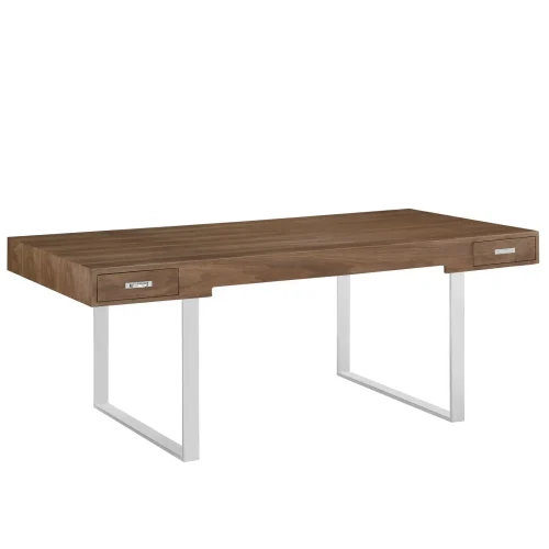 Walnut Silver Base Simple Clean Modern Desk