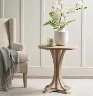Weathered Wood Finish Round Farmhouse Accent Table