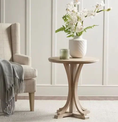 Weathered Wood Finish Round Farmhouse Accent Table