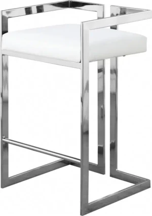 White Faux Leather Seat Counter Stool Chrome Angular Body