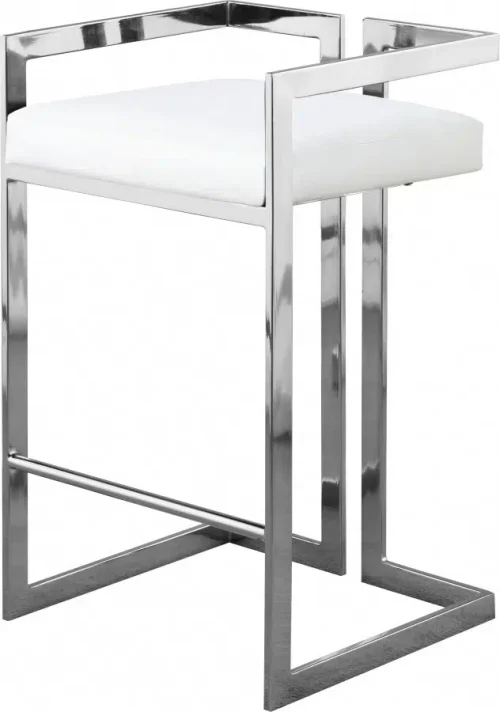 White Faux Leather Seat Counter Stool Chrome Angular Body