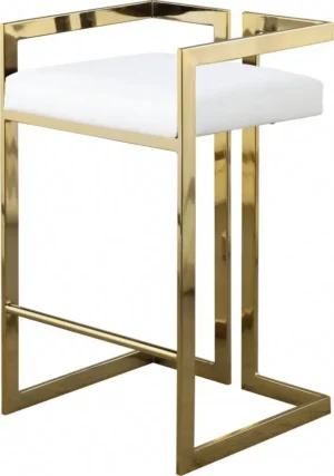 White Faux Leather Seat Counter Stool Gold Angular Body
