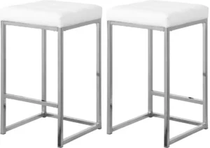 White Faux Leather Tufted Backless Counter Stool Chrome Base Set 2