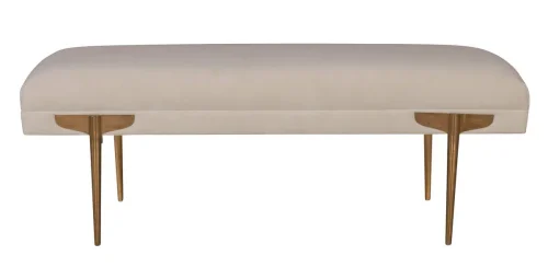 White Ivory Textured Mid Century Velvet Ottoman Bench