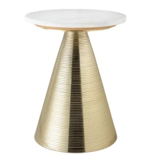 White Marble Gold Cone Base Accent Side Table