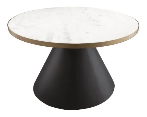 White Marble Round Top Black Metal Cone Base Cocktail Table