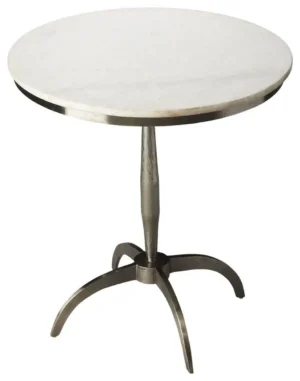 White Round Marble Iron Pedestal Base End Table