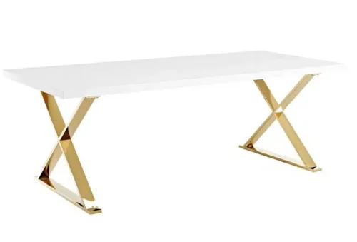 White Top Gold X Frame Base Dining Table