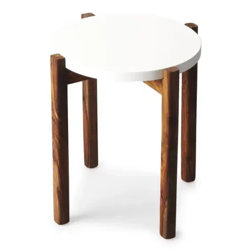 White Top Wood Legs Modern Loft Accent Side Table