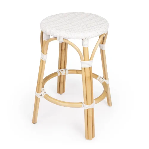 White Woven Rattan Backless Counter Stool