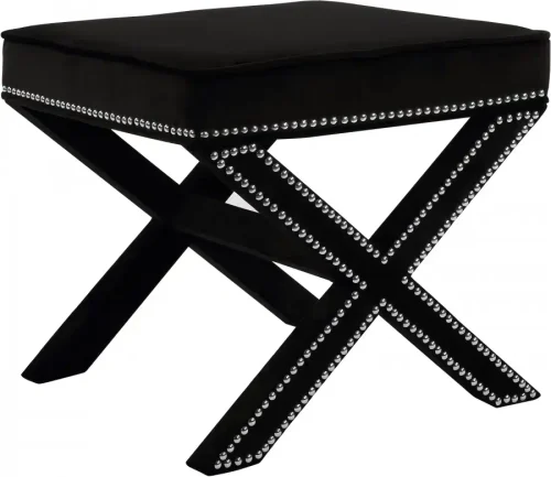X Frame Black Velvet Ottoman Footstool