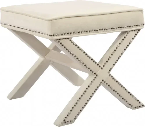 X Frame Cream Velvet Ottoman Footstool