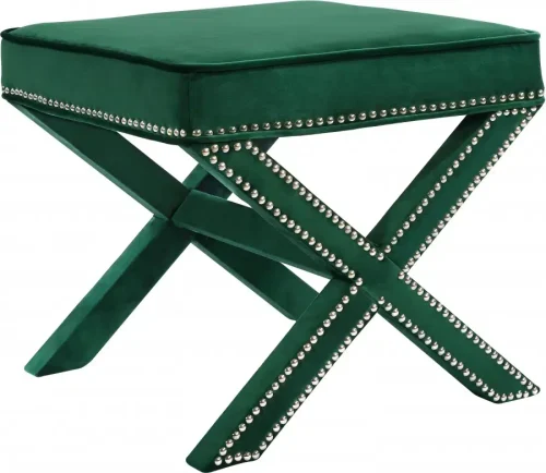 X Frame Deep Green Velvet Ottoman Footstool